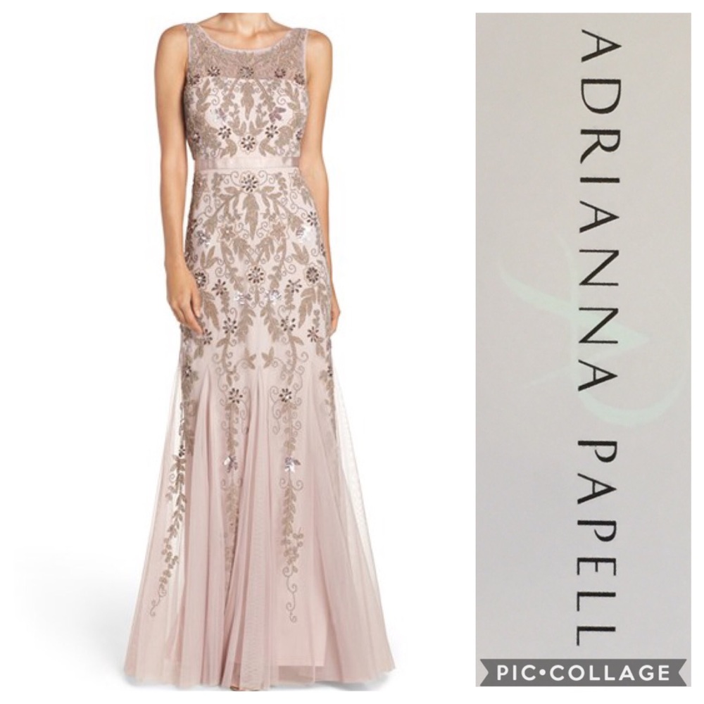 NWT | ADRIANNA PAPELL Icy Lilac Beaded Gown 12
